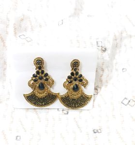 Golden Black Large Earrings