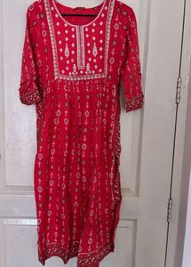 Red Printed Cotton Kurta