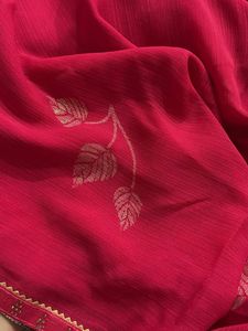 Elegant Pink Saree with Golden Leaf Print
