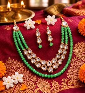 Stunning Mint Green Kundan Jewellery Set