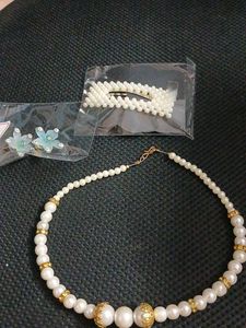 Pearl Hair Clips and Necklace Set