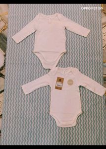 2 White Long Sleeve Baby Bodysuits