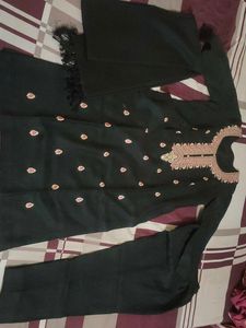 Embroidered Black Kurta Set with Dupatta for winte