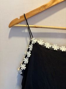 Beautiful Black Floral Lace Trim Top