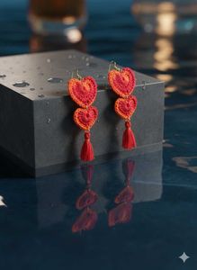 Heart &amp; floral Crochet Tassel Earrings