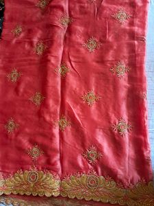 Elegant Peach Embroidered Saree