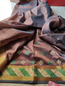 Elegant Brown Saree with Golden Border