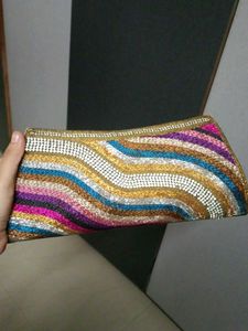 Embellished Wavy Pattern Clutch