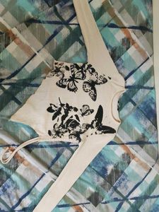 Cream Butterfly Print Top