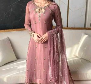 Elegant Brown Embroidered Sharara Suit
