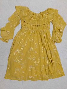 Yellow Off-Shoulder Ruffle Dress