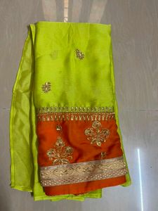 Vibrant Silk Saree with Orange Border