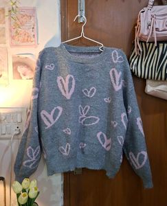 Gray Heart Print Sweater