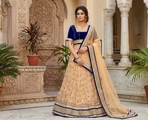 Elegant Royal Blue Velvet Blouse & Net Lehenga