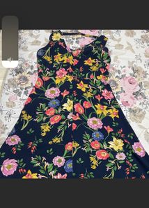 Code High Low Navy Blue Flower Print Dress