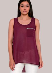 Chic Burgandy Sleeveless Top with Pocket