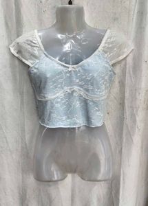 4168. Sheer Lace Baby Blue Crop Top