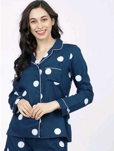 Navy blue and white printed sleep shirt