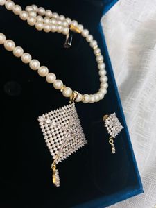pure Hyderabad Pearl Necklace &amp; Earring Set