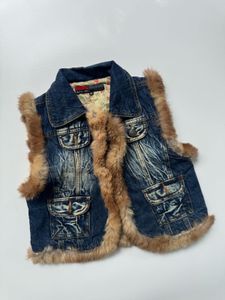 Y2K Denim Fur Trimmed Vest