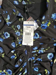 Black Floral Ruched Button-Up Top