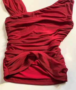 Red Ruched One-Shoulder Top