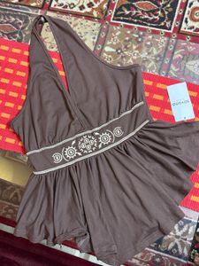 Brown Halter Top with Embroidery