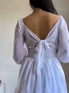 White Mini Dress with Back Tie-Up