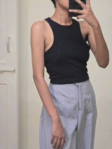 Black Ribbed Racerback Tank Top