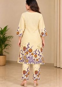 Cream Floral Print Kurta