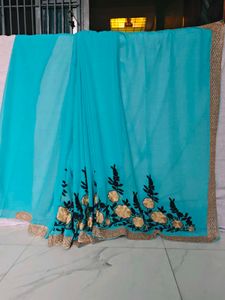 Stunning Blue Embroidered Saree