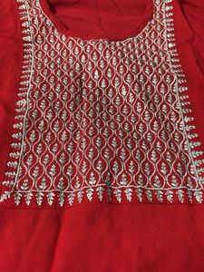 Red Kurta with White Embroidery