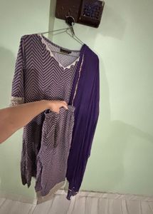 Elegant Purple Chevron Kurta Set with Dupatta