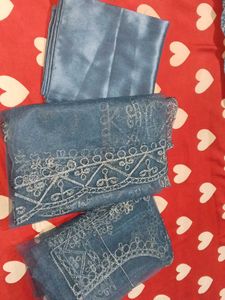 Blue Net Semi Stitched Lehenga