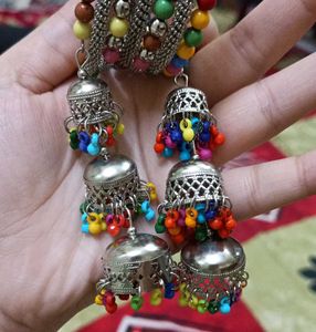 Boho Multicolored Beaded Bangles with Jhumkas