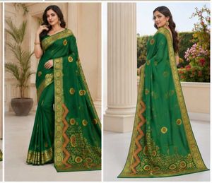 💞 heavy work weeding silk green saree 💚