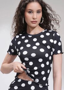 Polka Dot Ribbed Cropped Top