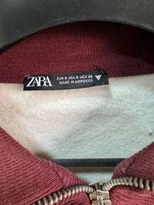 Cream &amp; Burgundy Zip Neck Sweatshirt