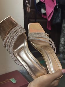 Elegant Gold Heels with Rhinestone Straps