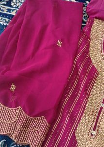 Beautiful Magenta Kurta Set with Gold Embellishmen