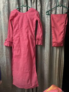 Pink Embroidered Kurta with Dupatta Set