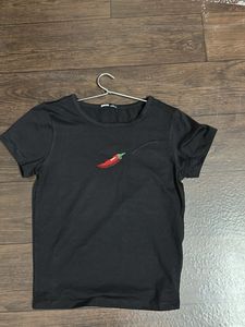Black T-Shirt with Chili Pepper Detail