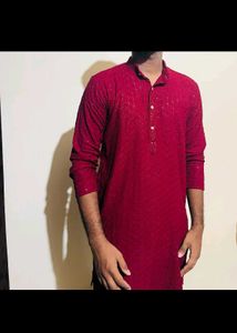 Maroon Embroidered Kurta