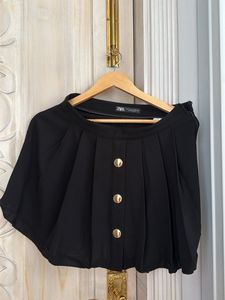 Black Pleated Mini Skirt with Buttons