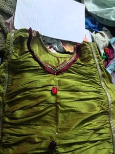 Green Ruched Gown dress with Embellished Neckline