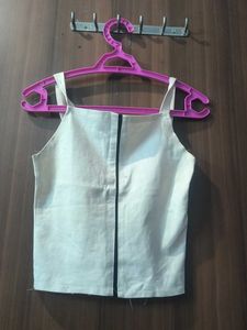 Cream Crop Top with Zipper
