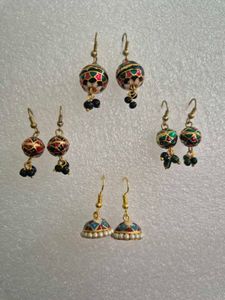 Vibrant Indian Meenakari Jhumka Earrings Set