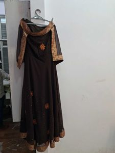 Elegant Brown Embroidered Gown