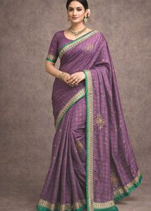 Elegant Purple Checked Saree With blouse