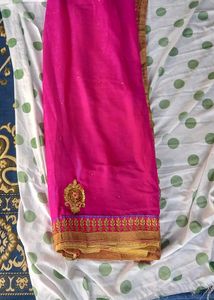 Beautiful Pink Saree with Gold Embroidery